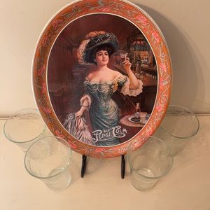 Vintage Pepsi Cola 1070’s Set of 4 Etched Glasses with Tray